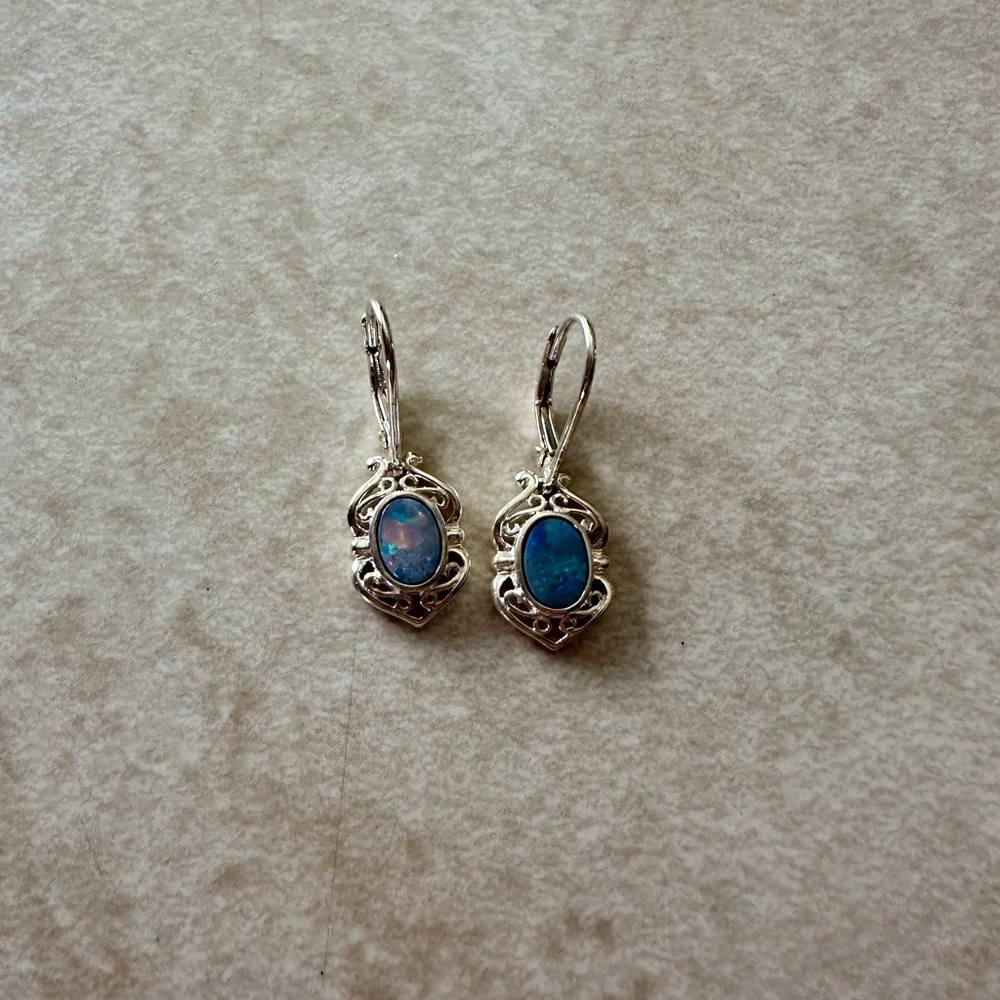Sterling silver and blue opal earrings